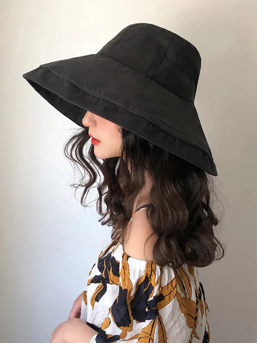 Female Summer Sun Hat Solid Color Foldable Hat - Image 11