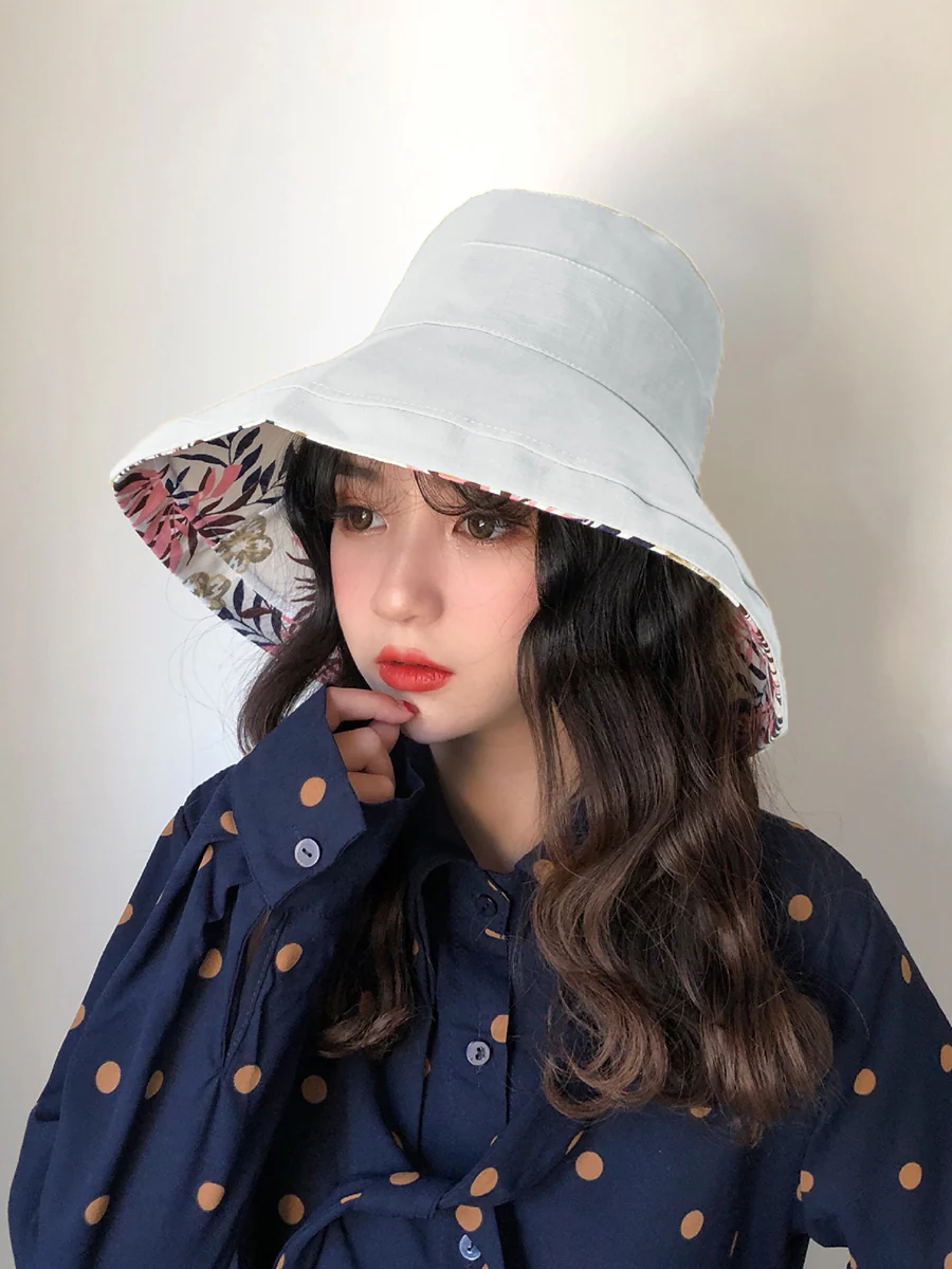 Female Summer Sun Hat Solid Color Foldable Hat - Image 23