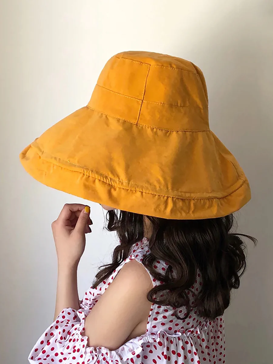 Female Summer Sun Hat Solid Color Foldable Hat - Image 3