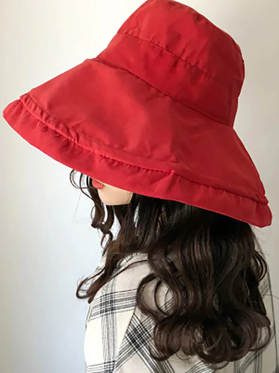 Female Summer Sun Hat Solid Color Foldable Hat - Image 4