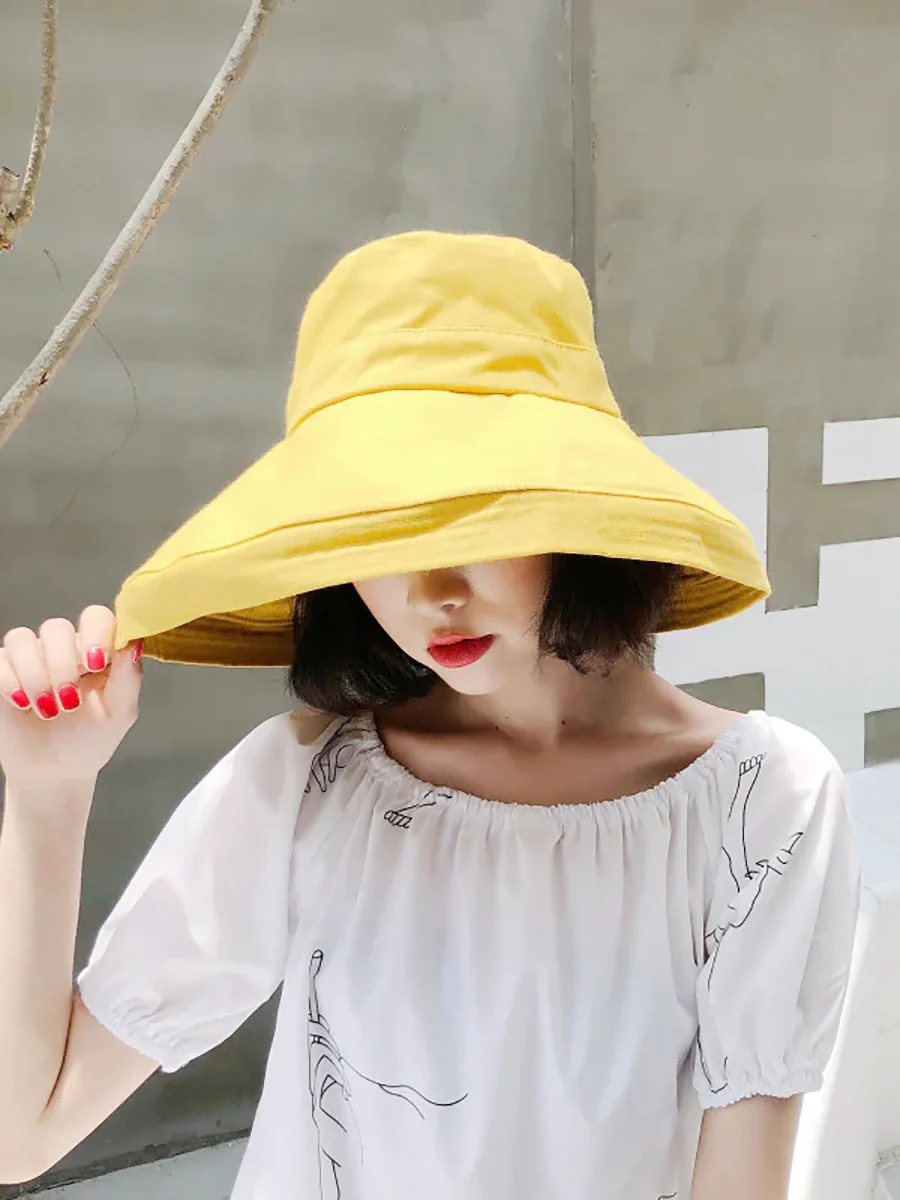 Female Summer Sun Hat Solid Color Foldable Hat - Image 5