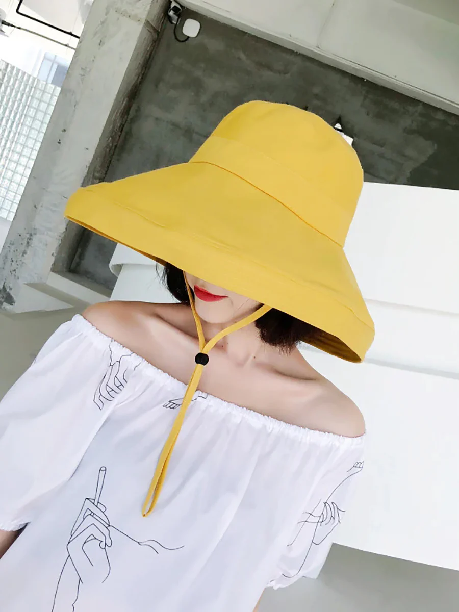 Female Summer Sun Hat Solid Color Foldable Hat - Image 6
