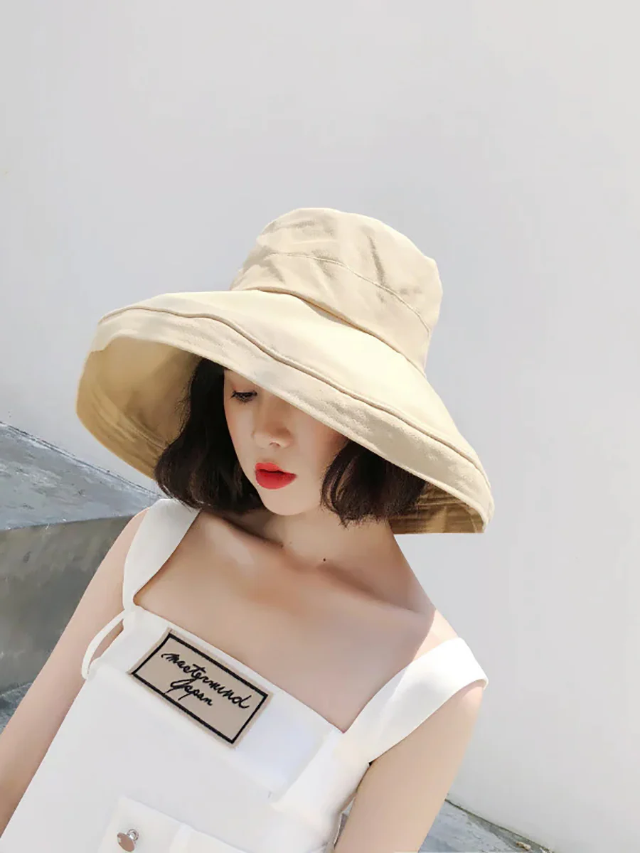 Female Summer Sun Hat Solid Color Foldable Hat - Image 7