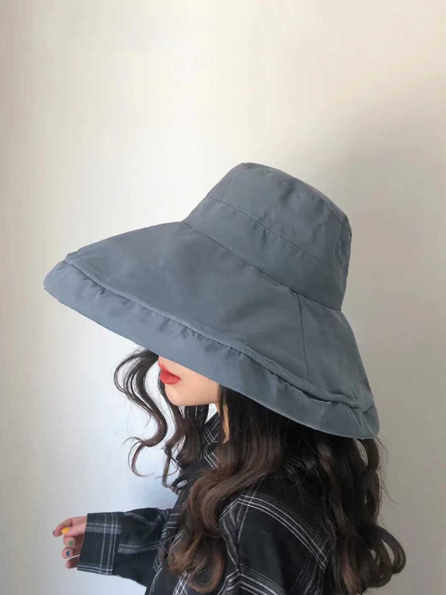 Female Summer Sun Hat Solid Color Foldable Hat - Image 8