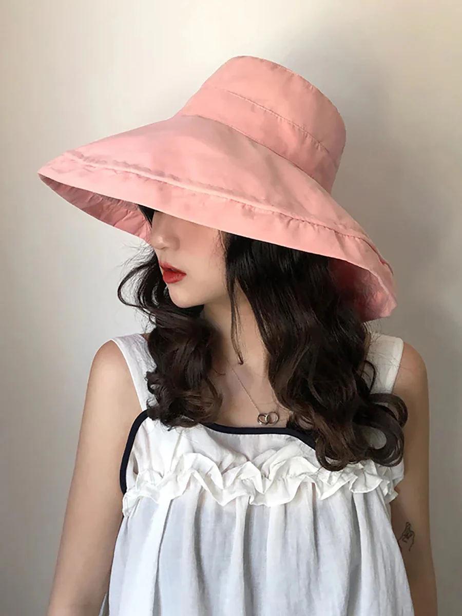 Female Summer Sun Hat Solid Color Foldable Hat - Image 9