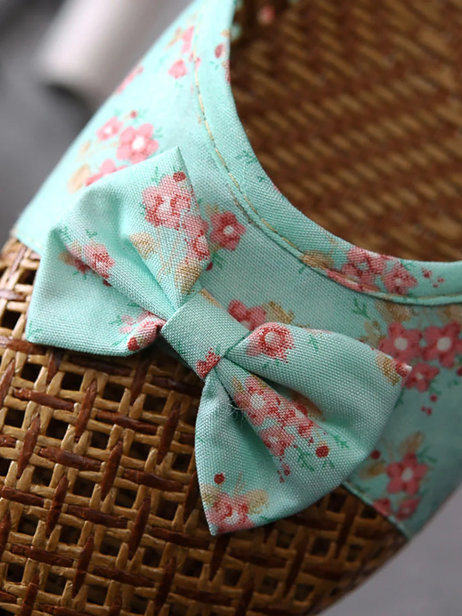 Floral Bowknot Splicing Linen Slippers - Image 6