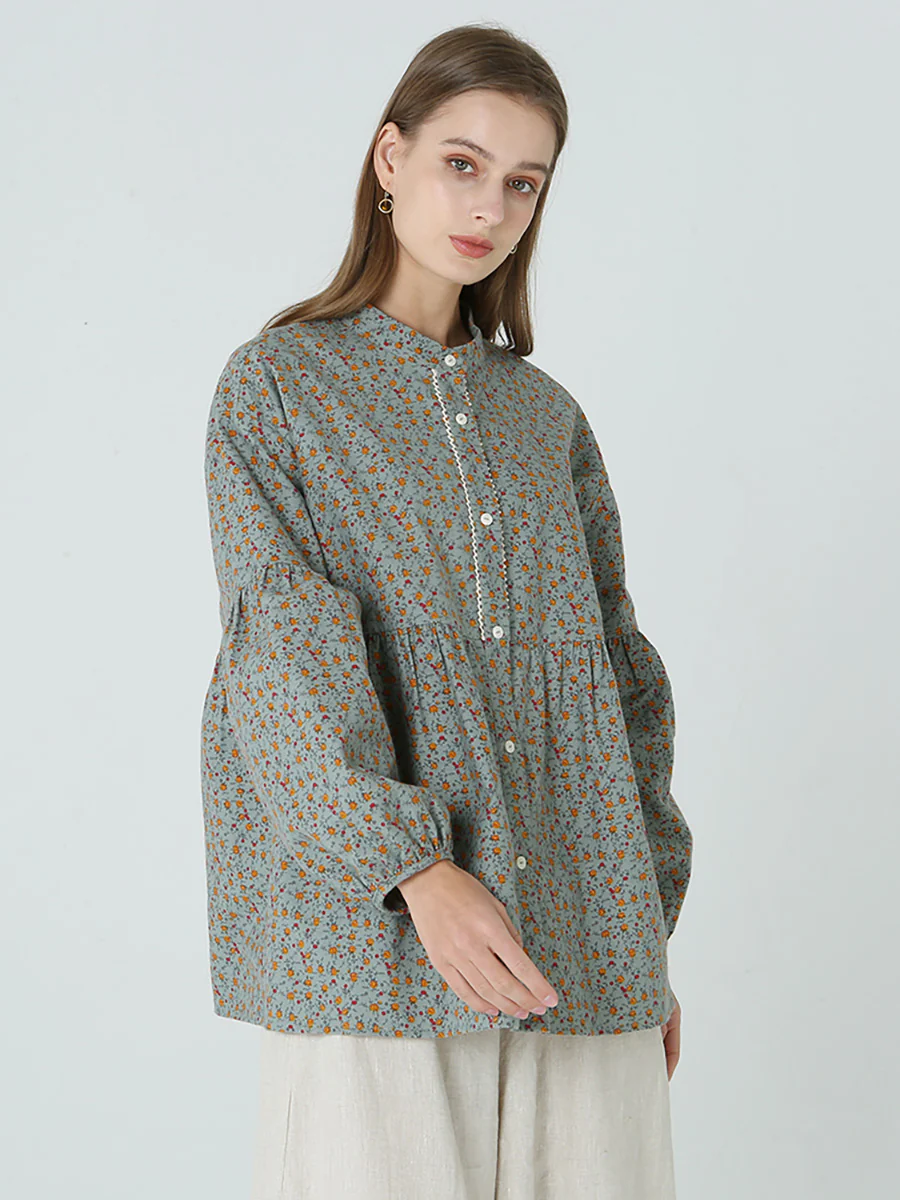 Plus Size Floral Prints Loose Long Sleeve Spring Women Shirt M-2XL - Image 4