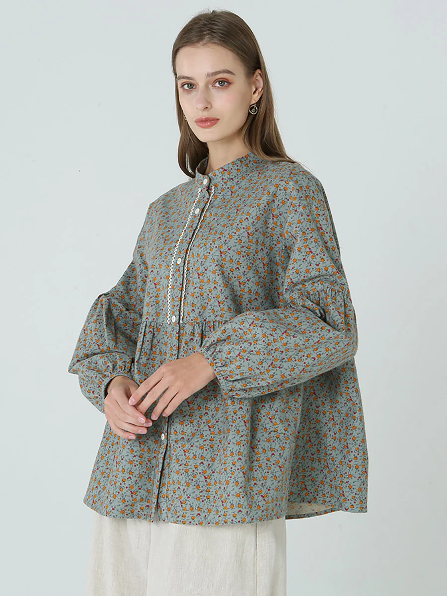 Plus Size Floral Prints Loose Long Sleeve Spring Women Shirt M-2XL - Image 5