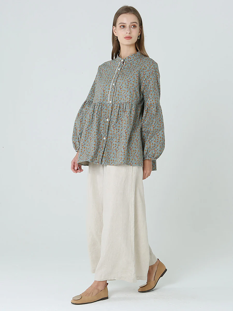 Plus Size Floral Prints Loose Long Sleeve Spring Women Shirt M-2XL - Image 6