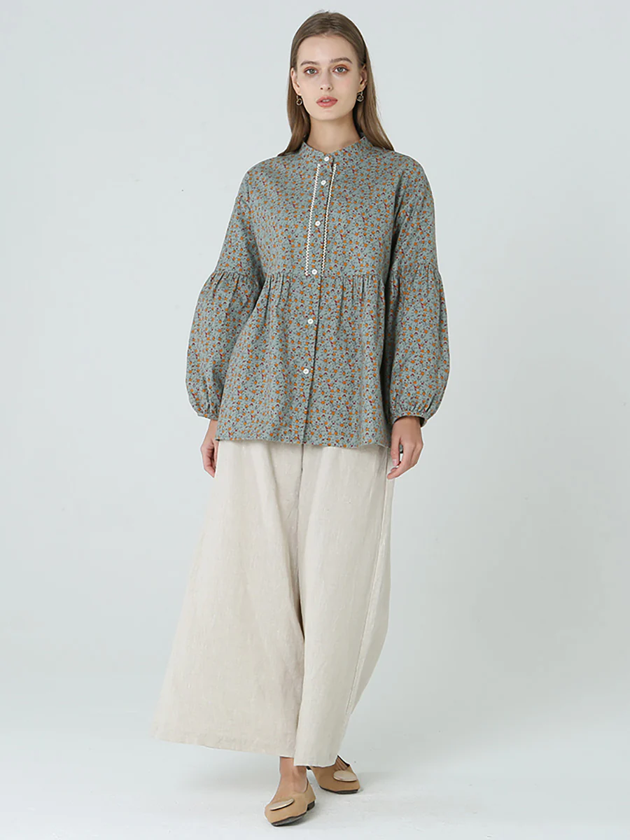 Plus Size Floral Prints Loose Long Sleeve Spring Women Shirt M-2XL - Image 7