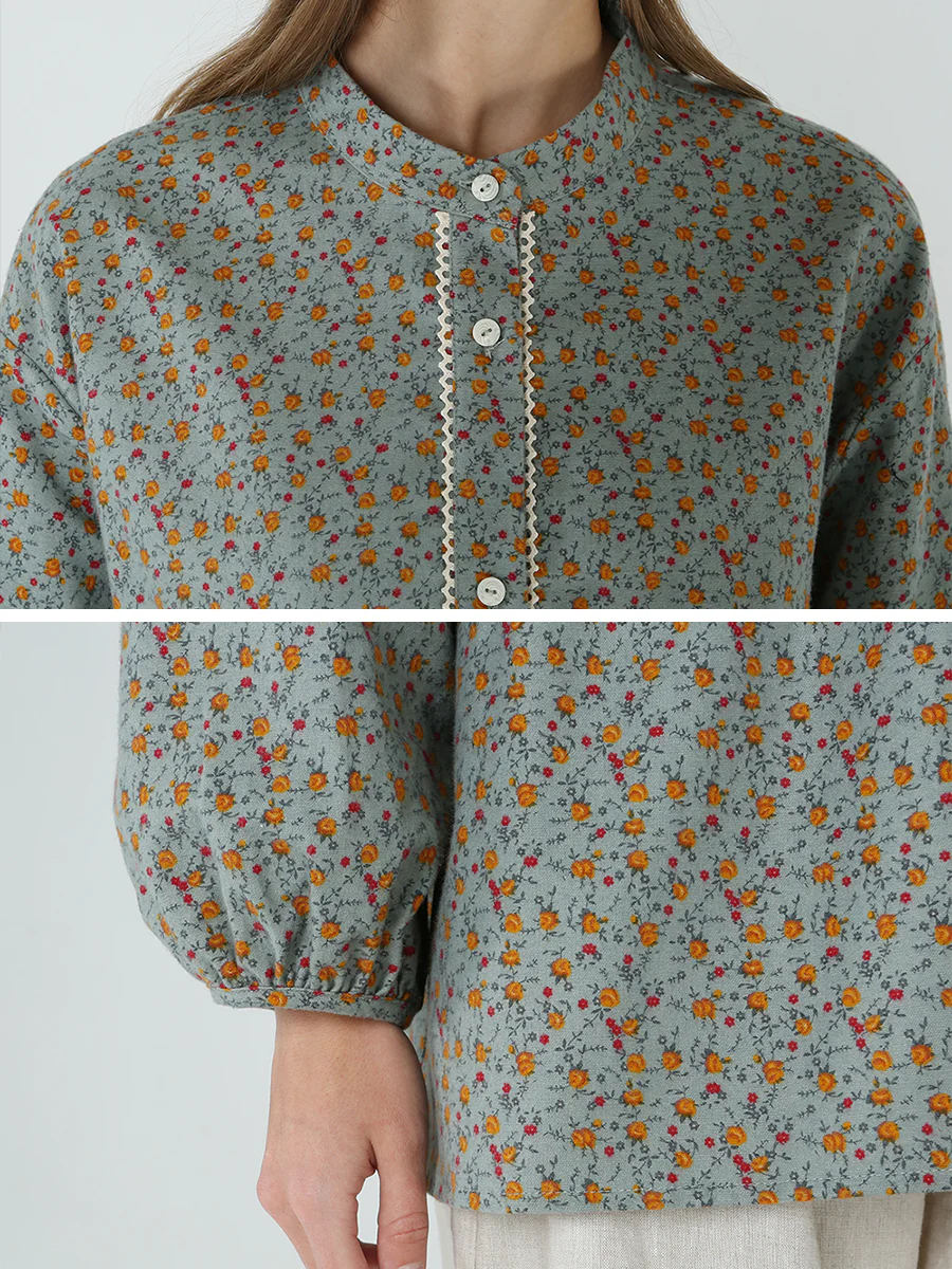 Plus Size Floral Prints Loose Long Sleeve Spring Women Shirt M-2XL - Image 8