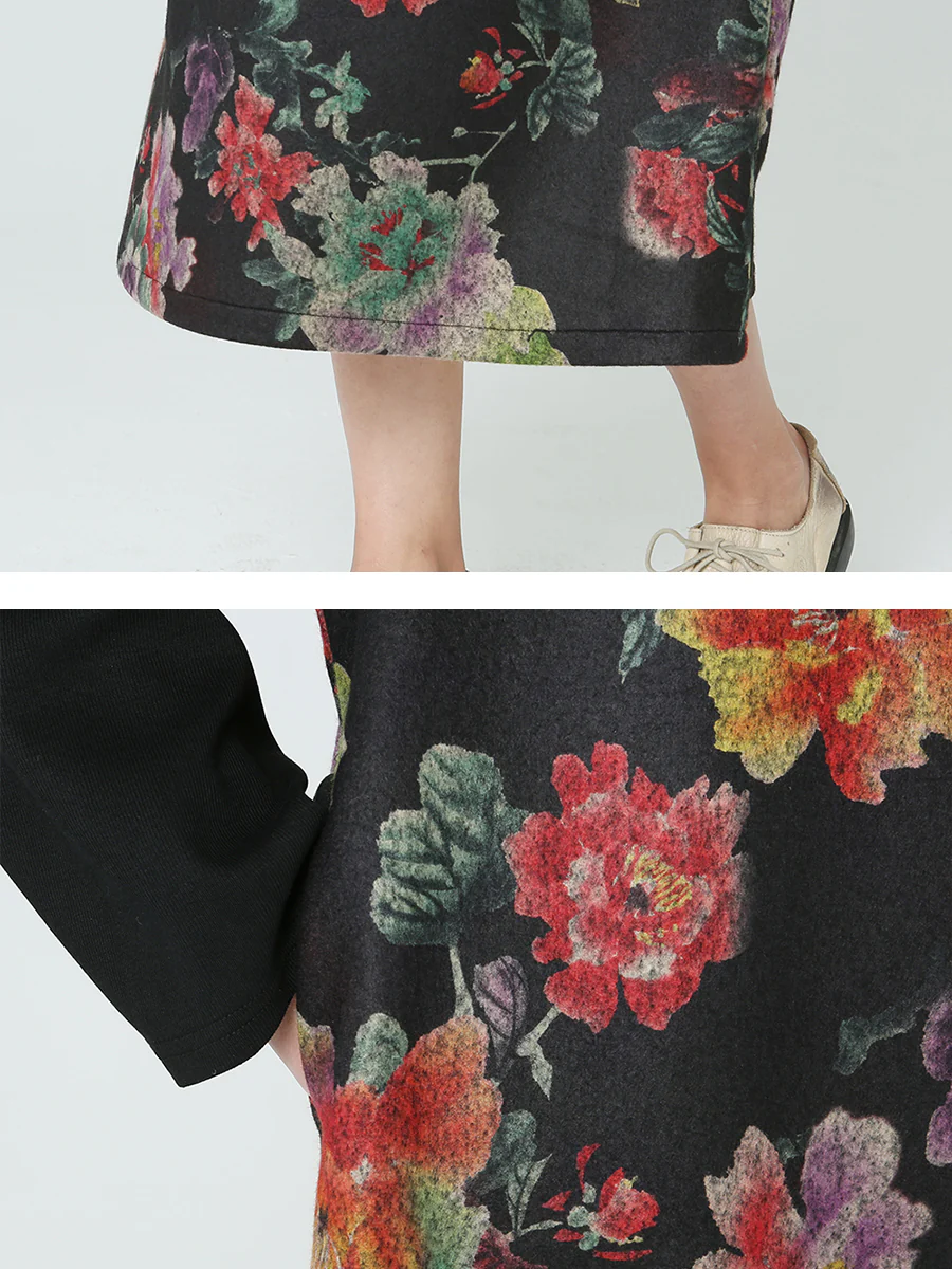 Plus Size Floral Prints Turtleneck Long Sleeve Spring Winter Dress M-2XL - Image 7