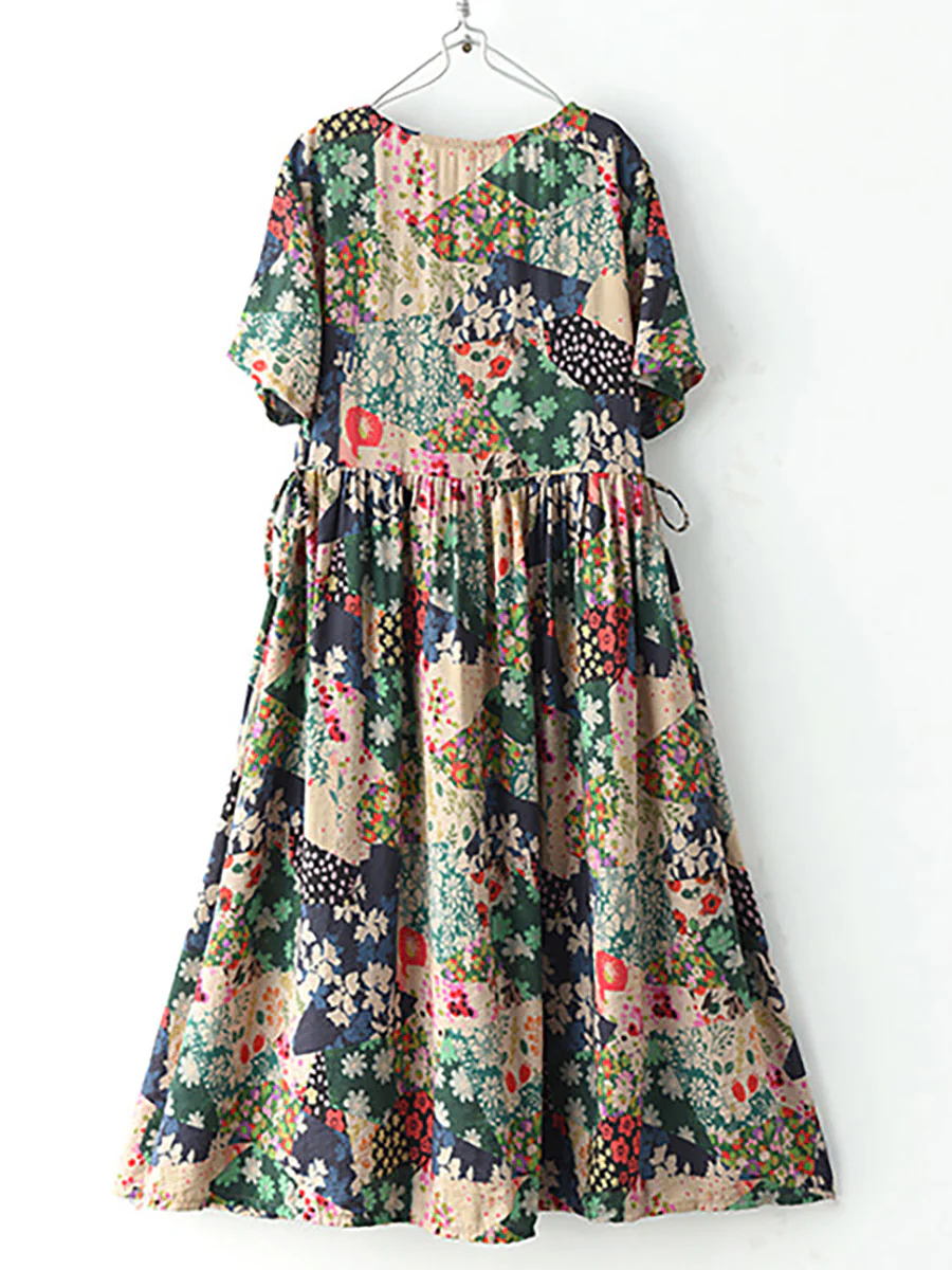 Plus Size Floral Prints Short Sleeve Summer Loose Dress - Image 3