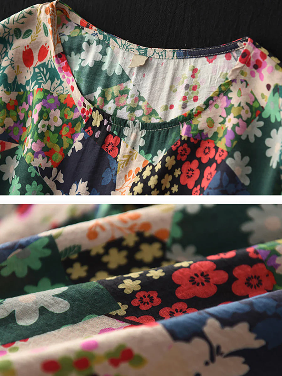 Plus Size Floral Prints Short Sleeve Summer Loose Dress - Image 4
