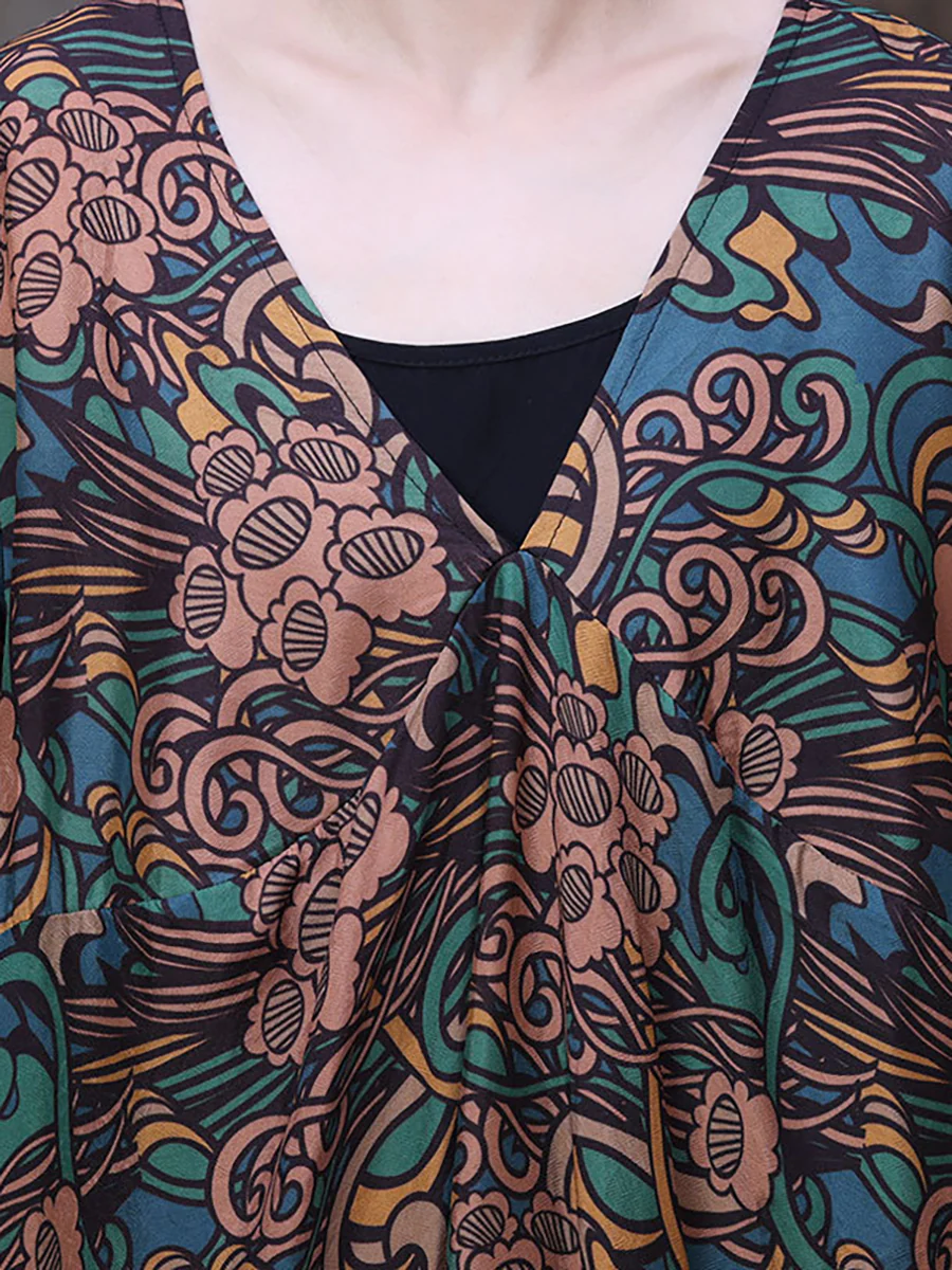 Floral V Neck Summer Vintage Loose Maxi Dress - Image 10