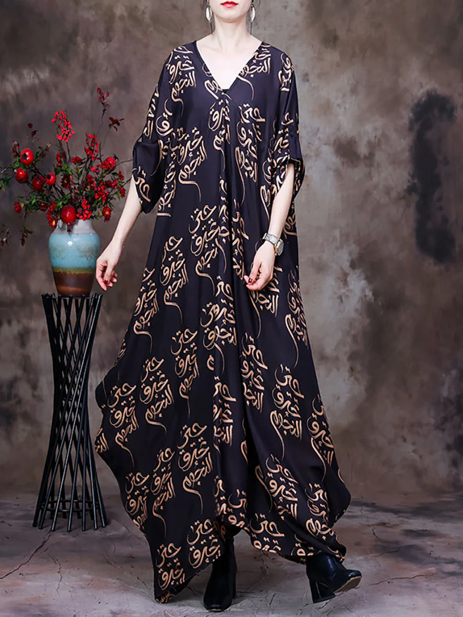 Floral V Neck Summer Vintage Loose Maxi Dress - Image 3