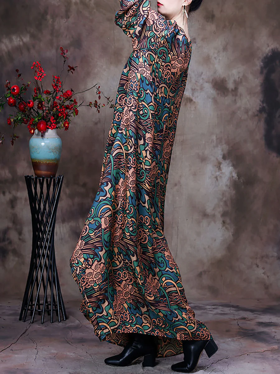 Floral V Neck Summer Vintage Loose Maxi Dress - Image 7
