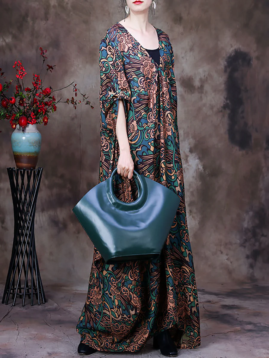 Floral V Neck Summer Vintage Loose Maxi Dress - Image 9