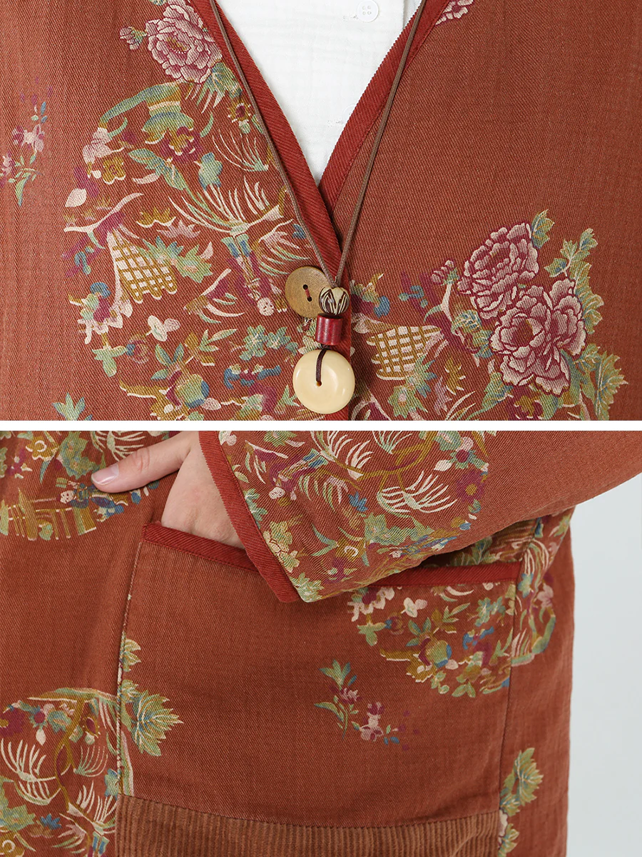 Plus Size Flower Prints Women Spring Long Sleeve Coat - Image 10