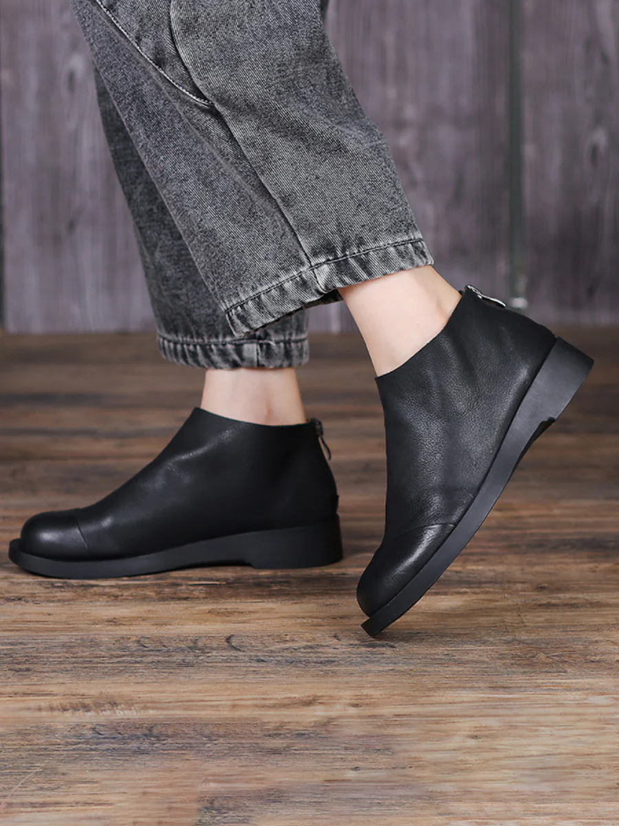 BUYKUD Handmade Genuine Leather Vintage Women Short Boots - Image 3