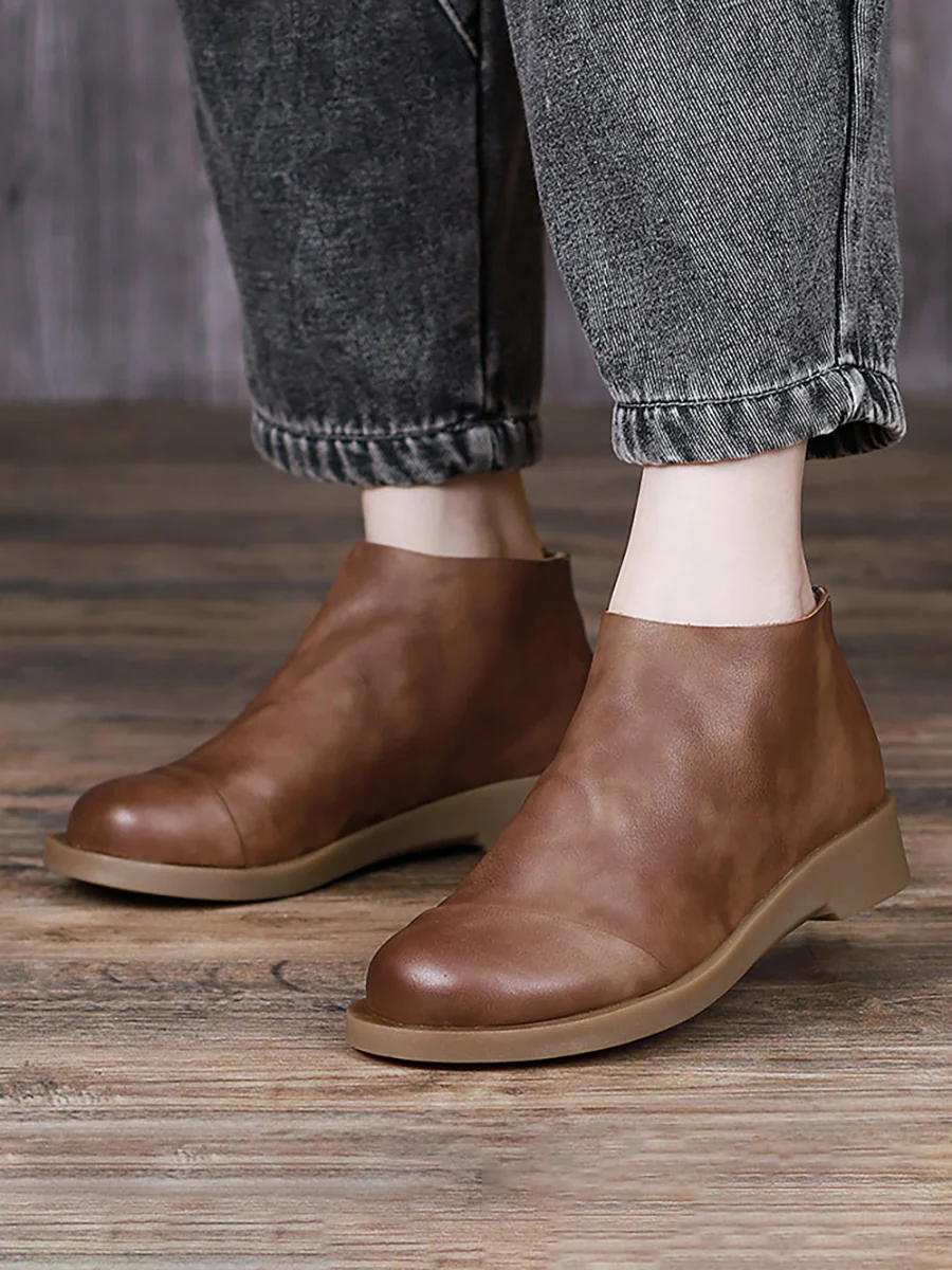 BUYKUD Handmade Genuine Leather Vintage Women Short Boots - Image 4
