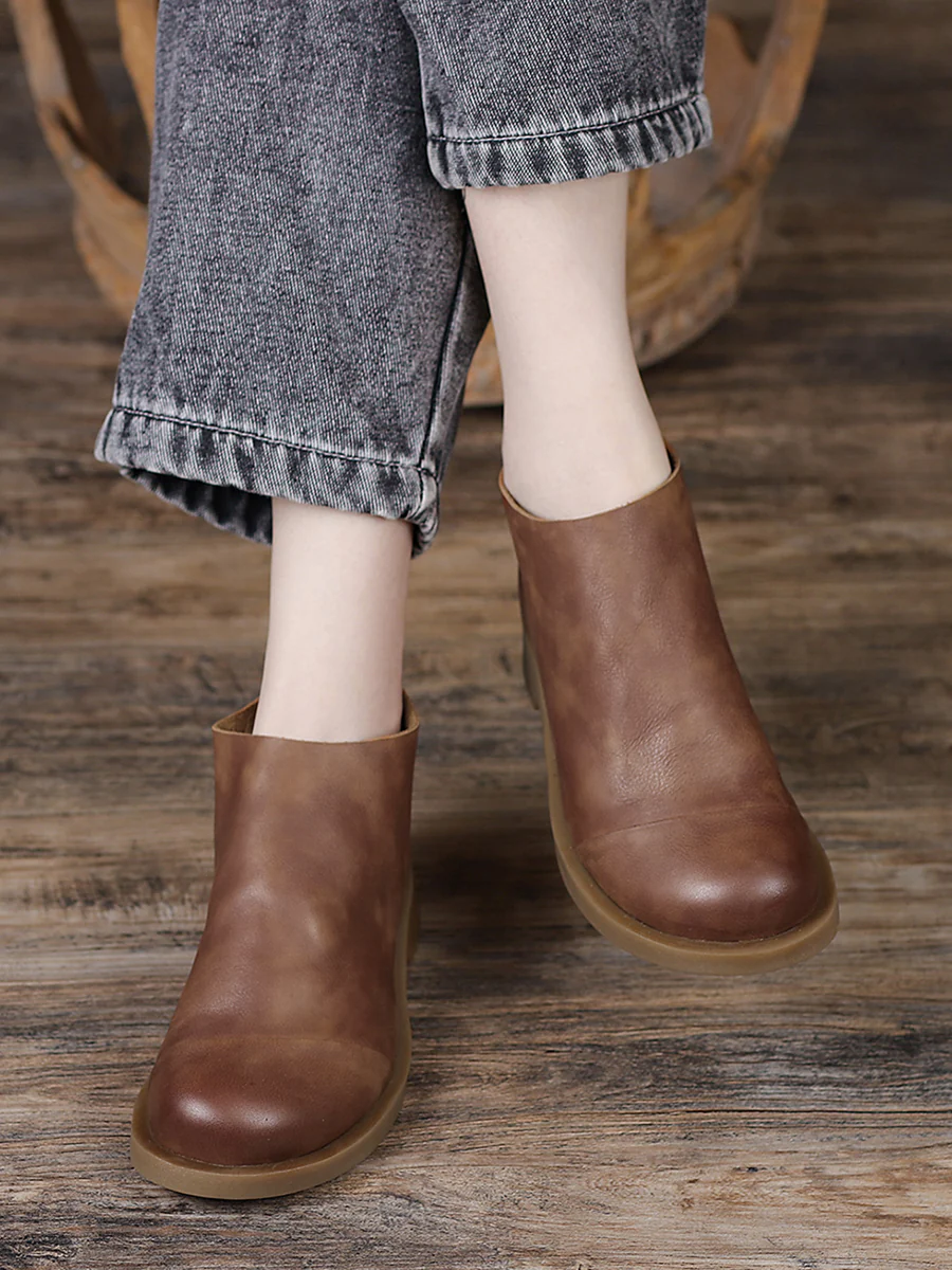 BUYKUD Handmade Genuine Leather Vintage Women Short Boots - Image 5