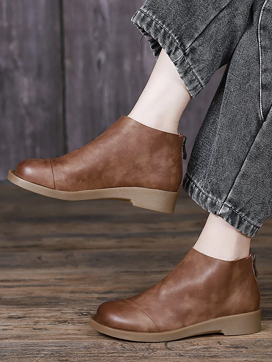 BUYKUD Handmade Genuine Leather Vintage Women Short Boots - Image 6