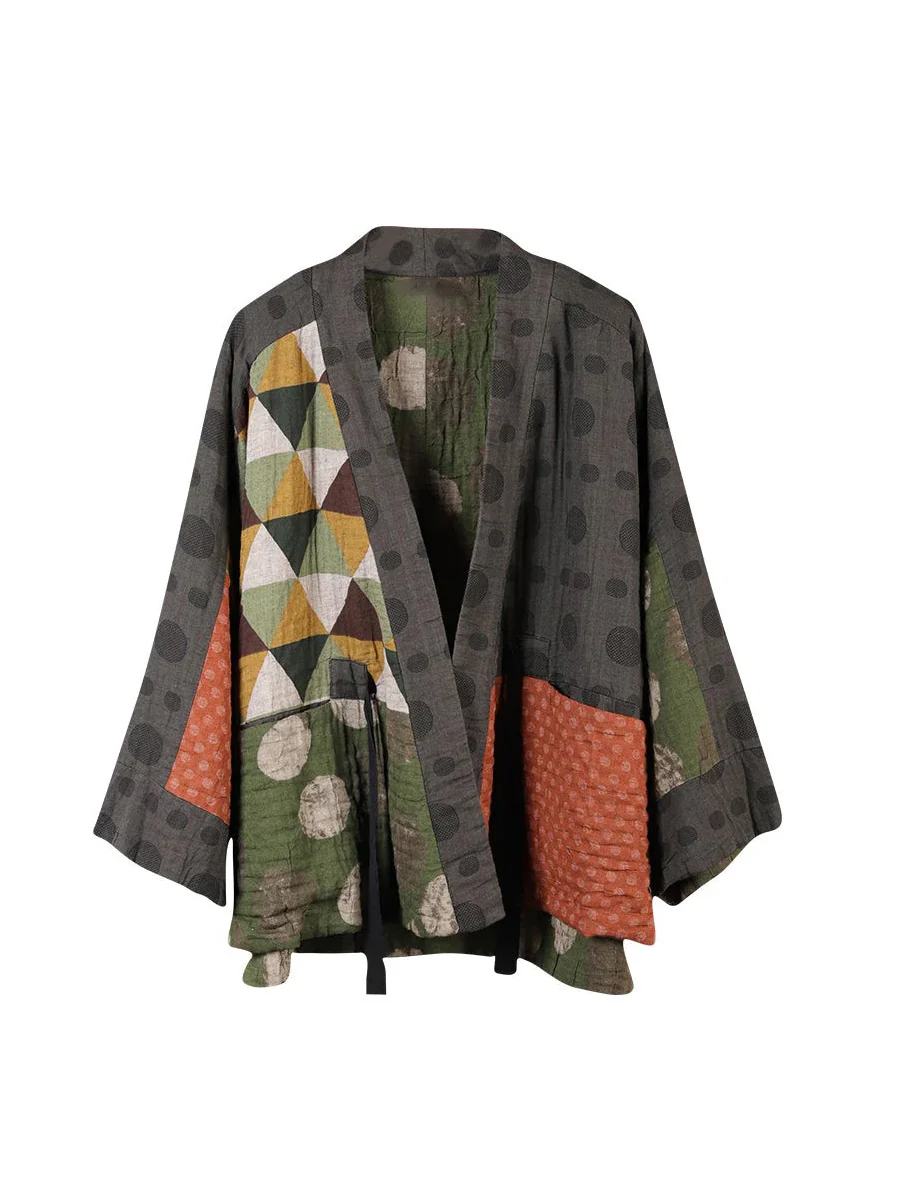 Plus Size Irregular Geometric Pattern Retro Cotton Coat - Image 6