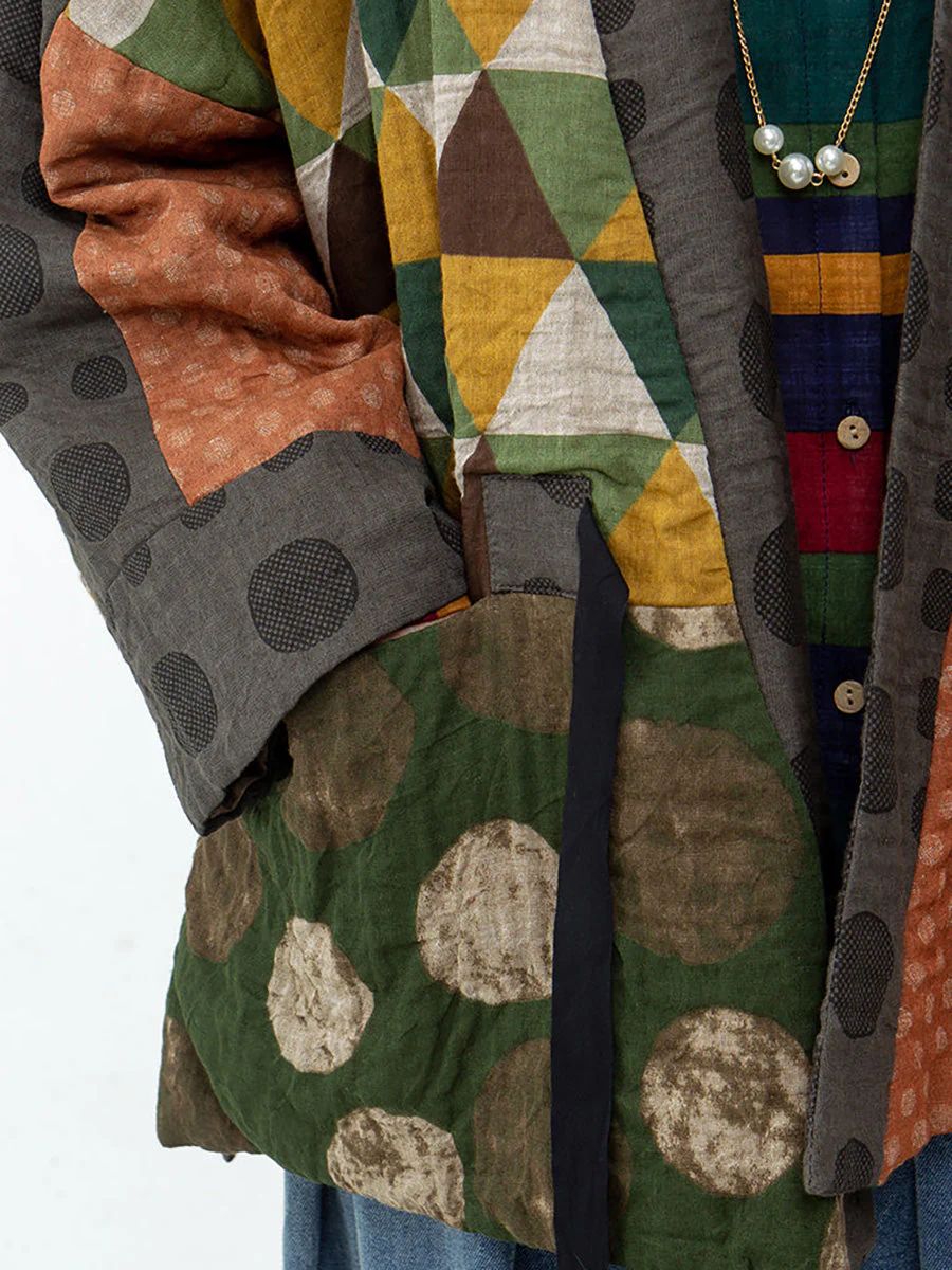 Plus Size Irregular Geometric Pattern Retro Cotton Coat - Image 7