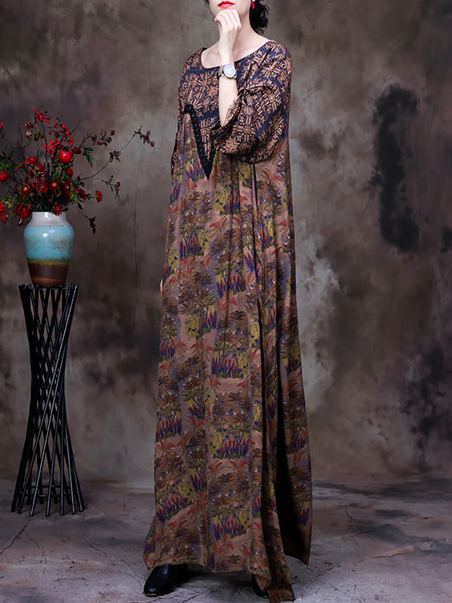 Lace Patchwork Floral Vintage Women Retro Maxi Dress - Image 3