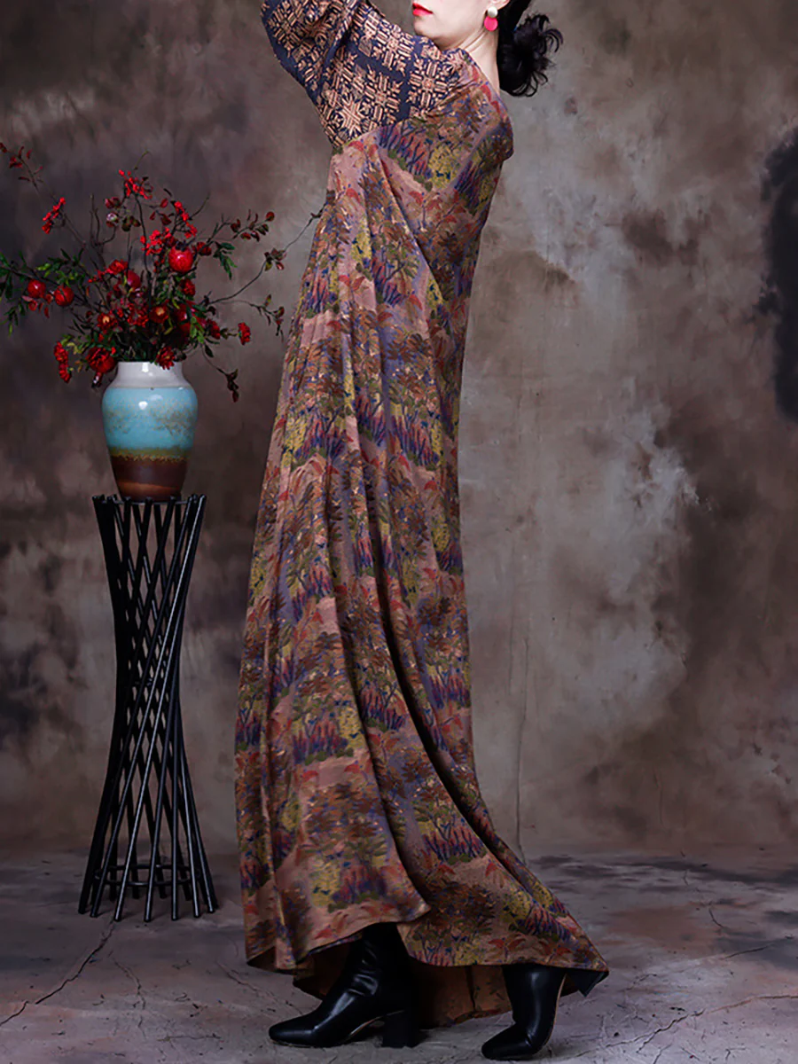 Lace Patchwork Floral Vintage Women Retro Maxi Dress - Image 5