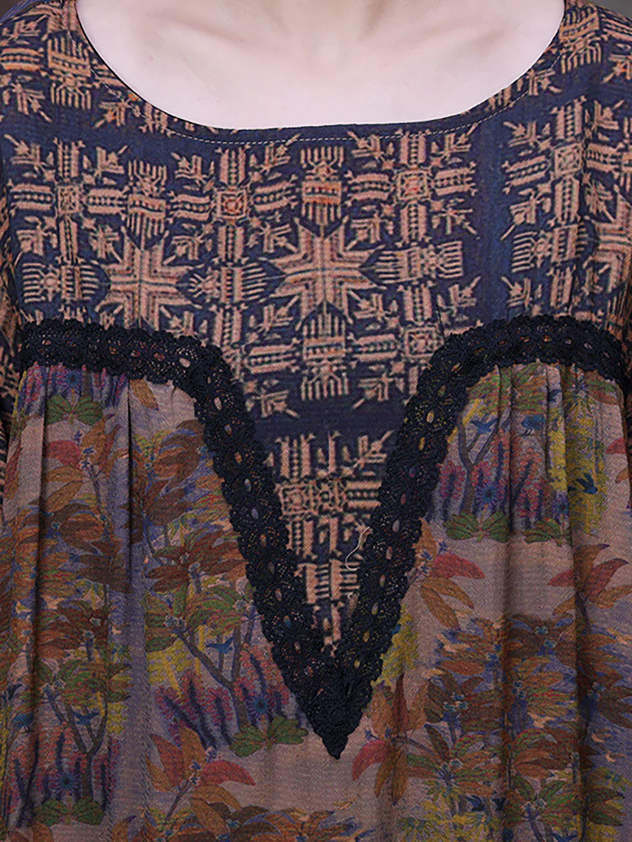 Lace Patchwork Floral Vintage Women Retro Maxi Dress - Image 6