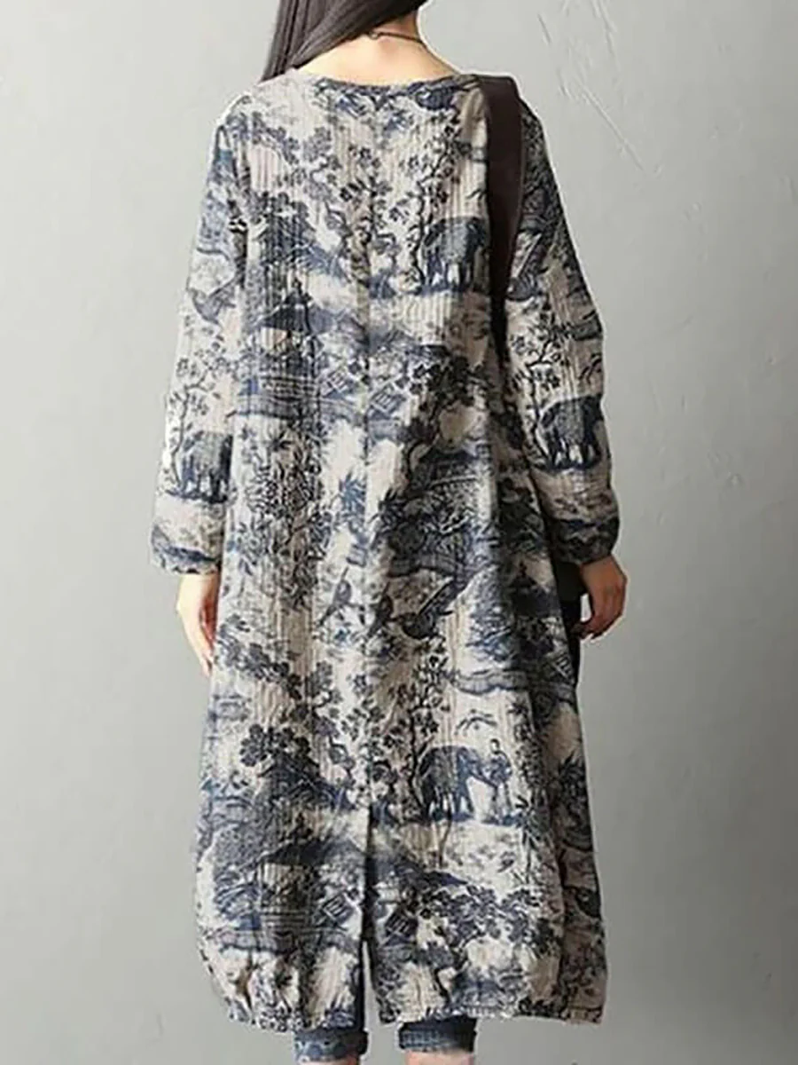 Women's Plus Size Floral Cotton Vintage Casual Loose Printing Maxi Dress - Image 3