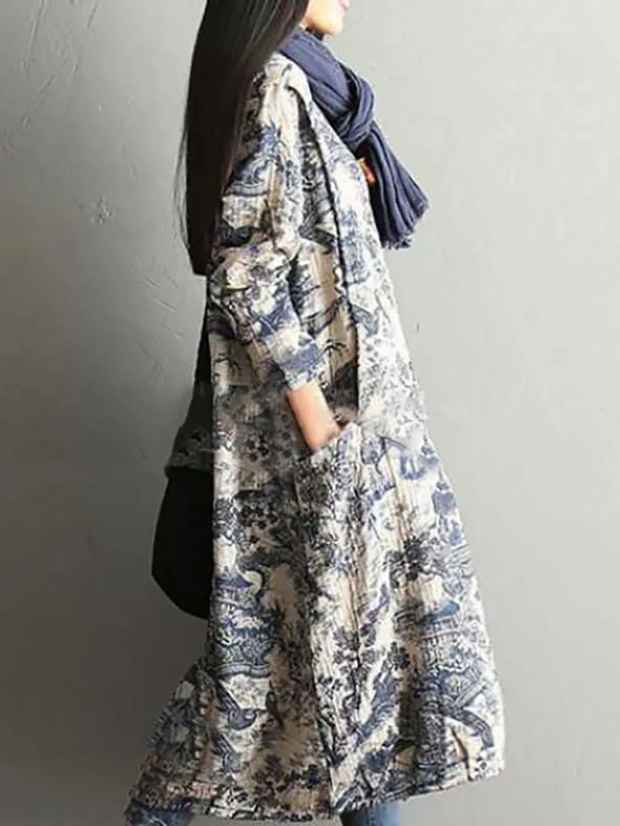 Women's Plus Size Floral Cotton Vintage Casual Loose Printing Maxi Dress - Image 4