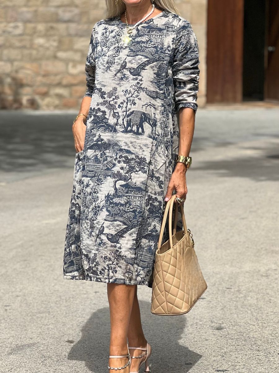 Women's Plus Size Floral Cotton Vintage Casual Loose Printing Maxi Dress - Image 6