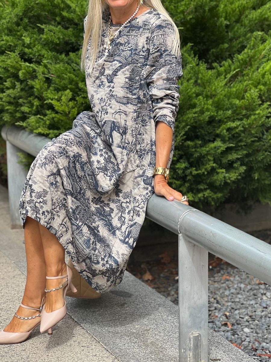Women's Plus Size Floral Cotton Vintage Casual Loose Printing Maxi Dress - Image 7