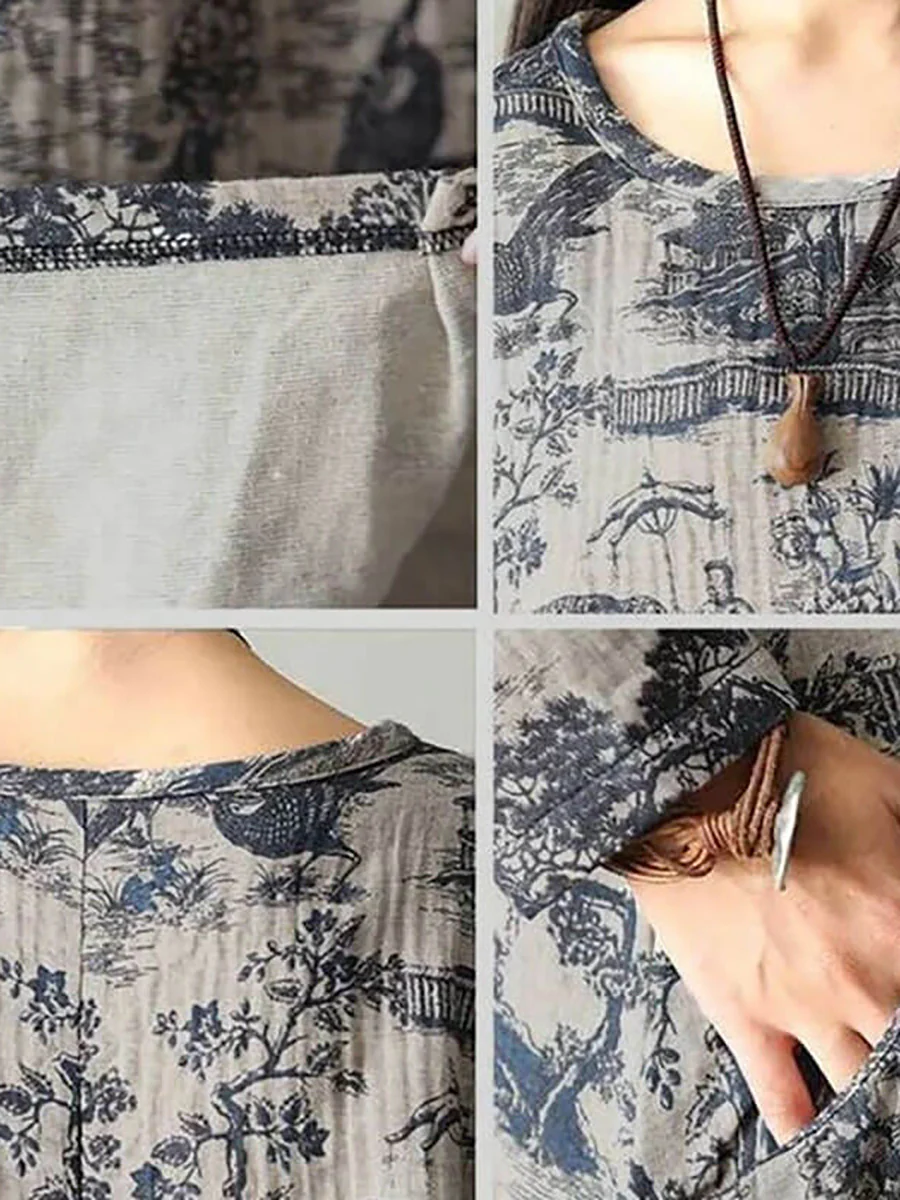 Women's Plus Size Floral Cotton Vintage Casual Loose Printing Maxi Dress - Image 9