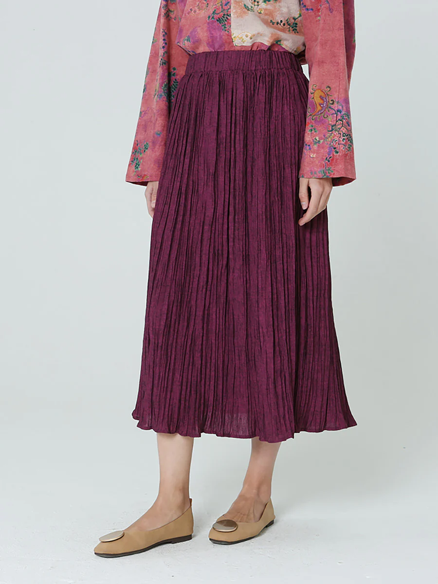 Plus Size Pleated Spring Loose Casual Women Elastic Waist Skirt M-2XL - Image 3