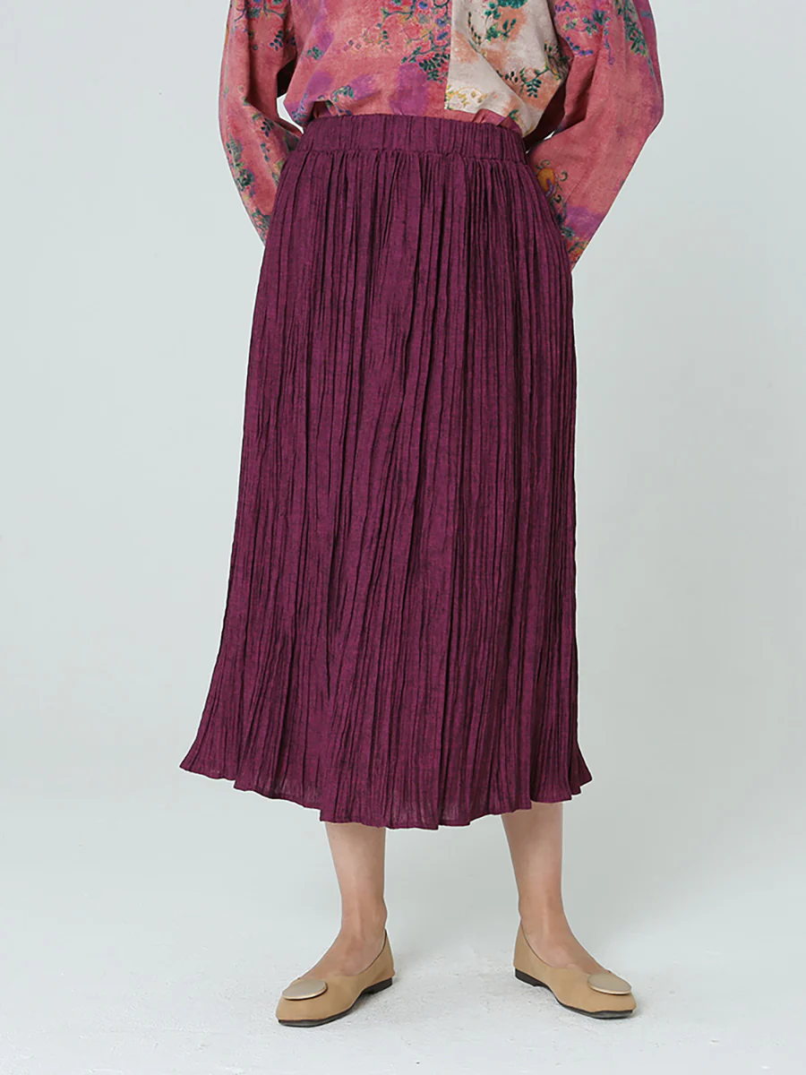 Plus Size Pleated Spring Loose Casual Women Elastic Waist Skirt M-2XL - Image 4