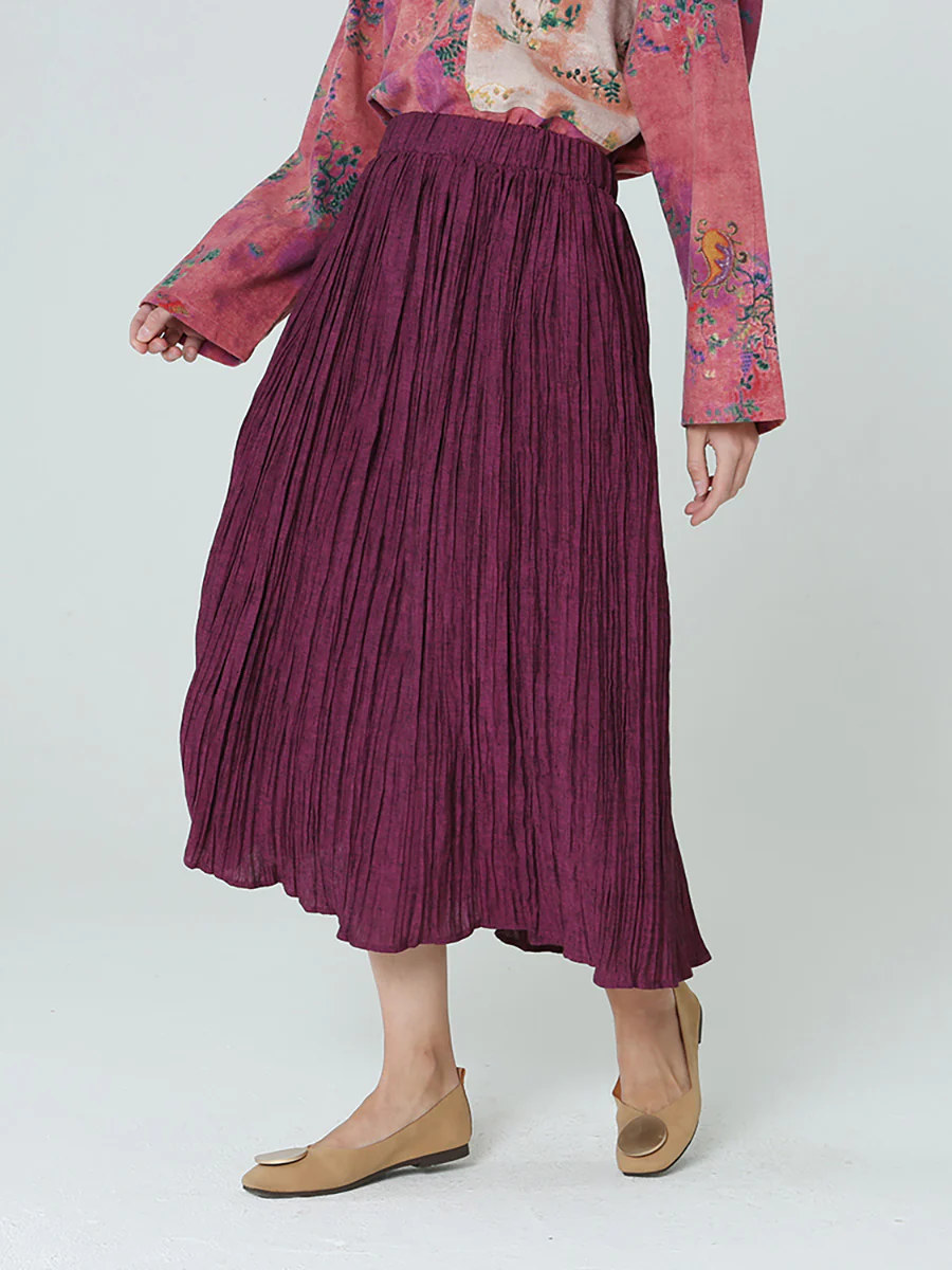 Plus Size Pleated Spring Loose Casual Women Elastic Waist Skirt M-2XL - Image 5