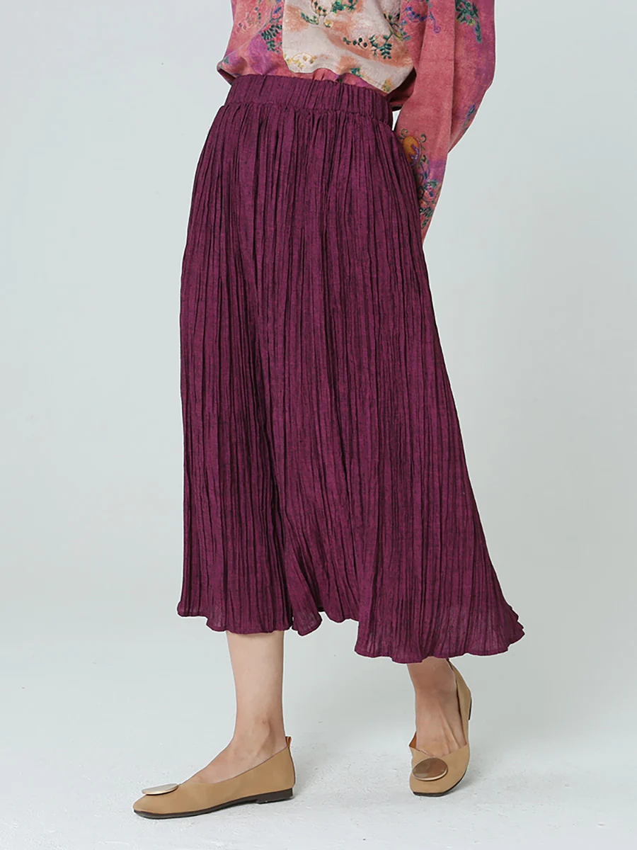 Plus Size Pleated Spring Loose Casual Women Elastic Waist Skirt M-2XL - Image 6