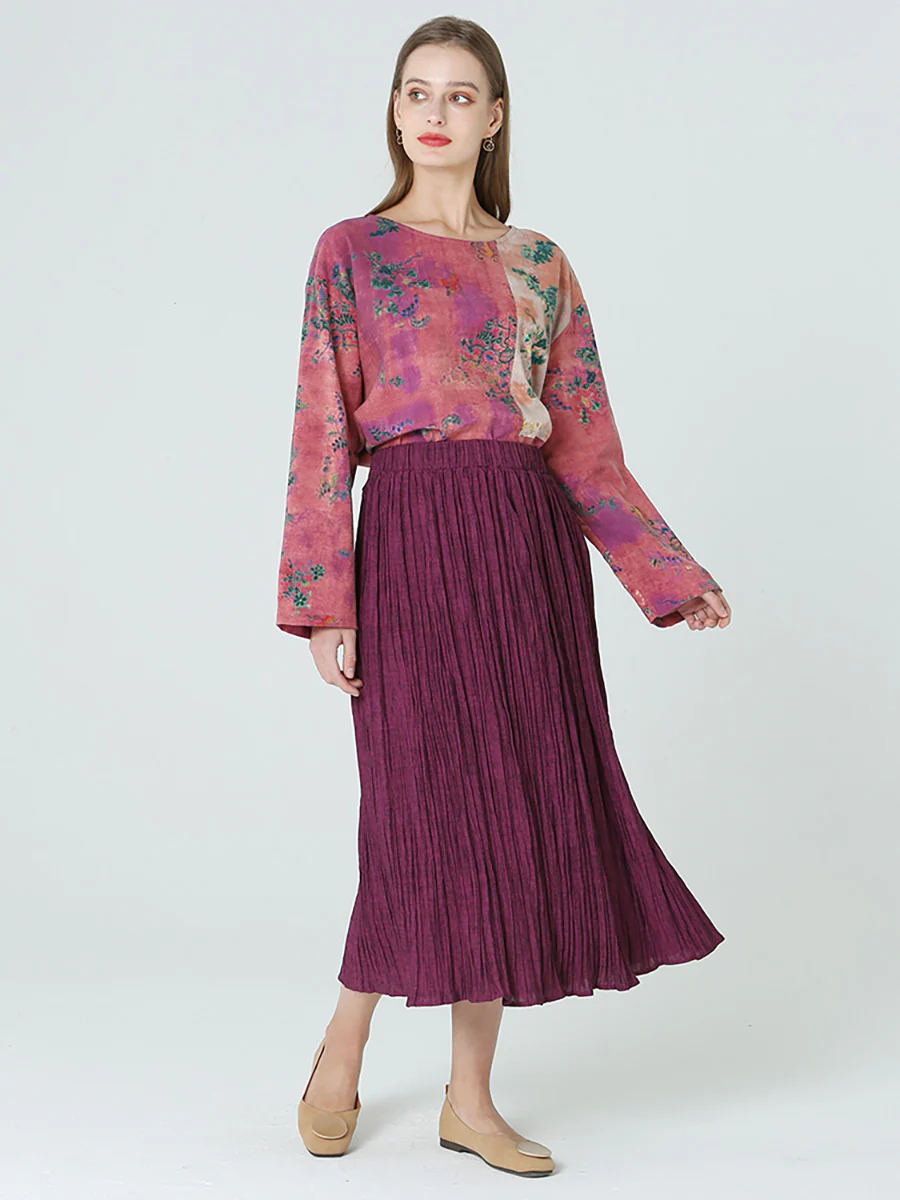 Plus Size Pleated Spring Loose Casual Women Elastic Waist Skirt M-2XL - Image 8