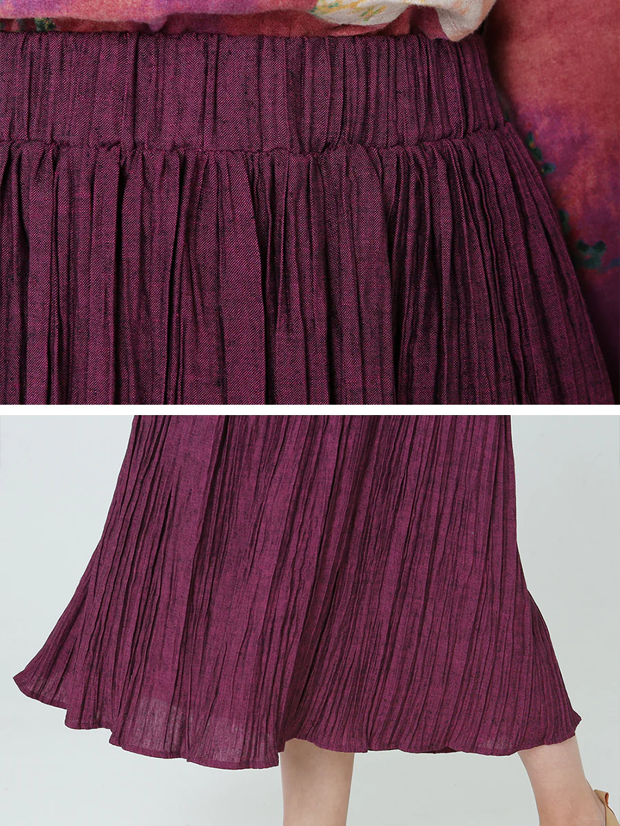 Plus Size Pleated Spring Loose Casual Women Elastic Waist Skirt M-2XL - Image 9