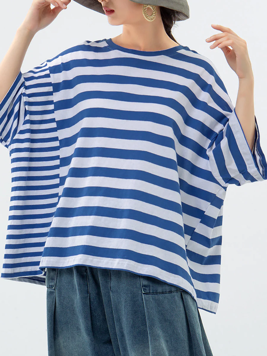 Plus Size - Buykud 100% Cotton Striped Casual T-Shirt - Image 10