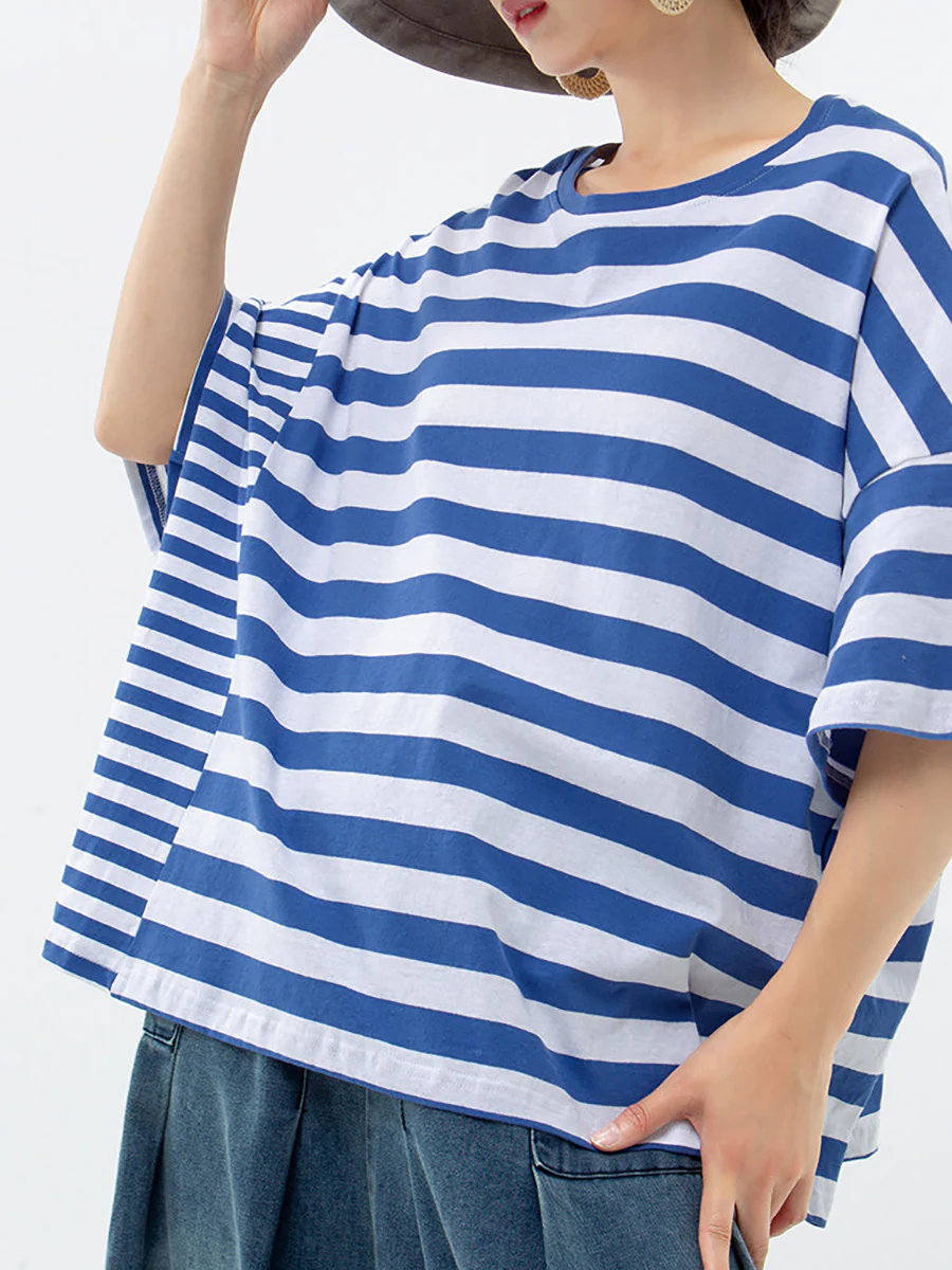 Plus Size - Buykud 100% Cotton Striped Casual T-Shirt - Image 11