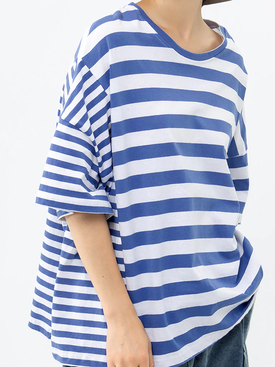 Plus Size - Buykud 100% Cotton Striped Casual T-Shirt - Image 12