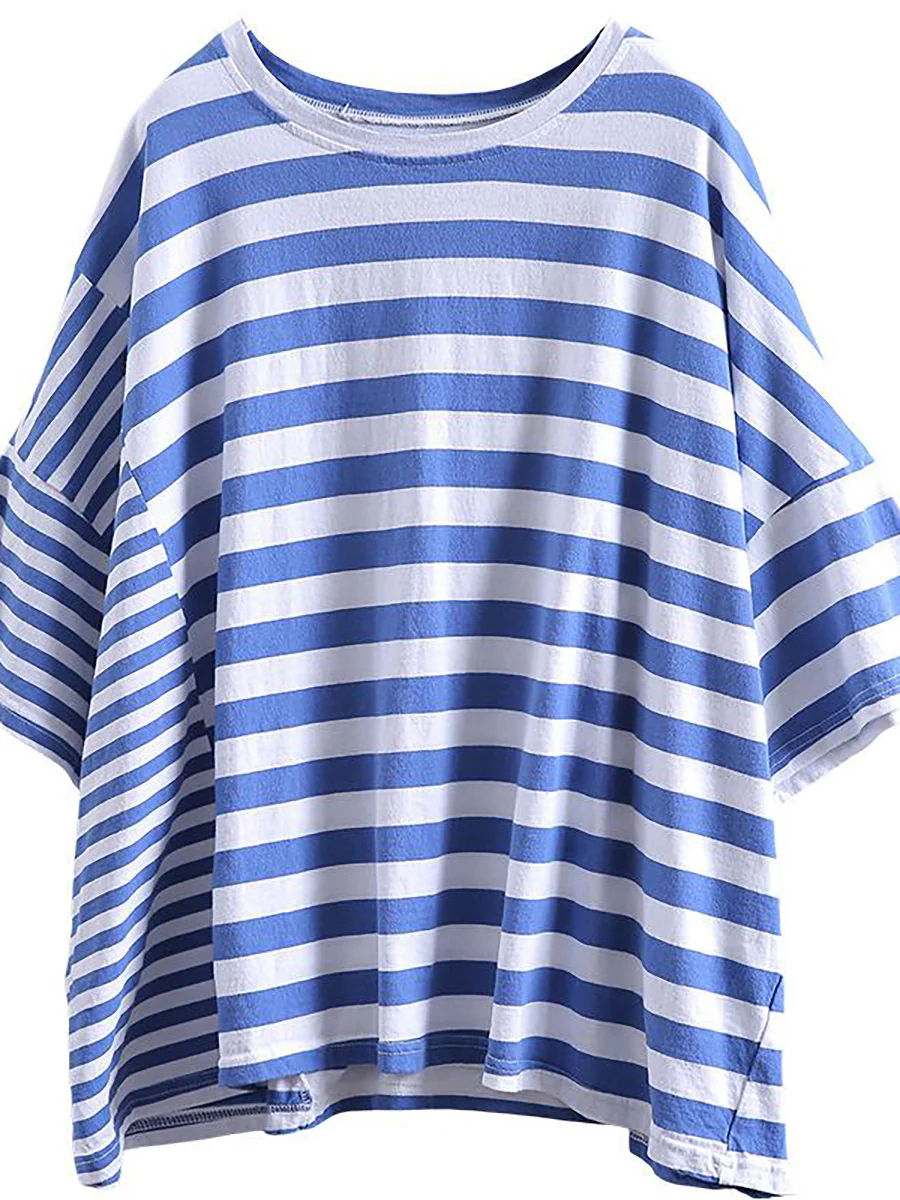Plus Size - Buykud 100% Cotton Striped Casual T-Shirt - Image 14