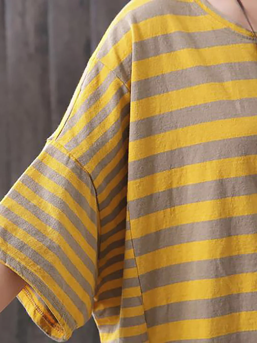 Plus Size - Buykud 100% Cotton Striped Casual T-Shirt - Image 19