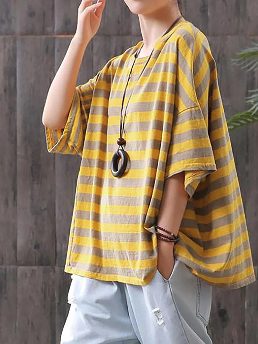 Plus Size - Buykud 100% Cotton Striped Casual T-Shirt - Image 6