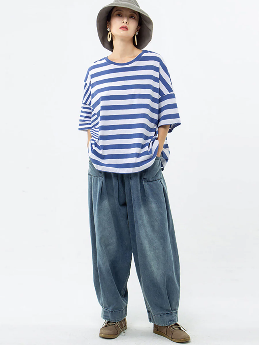Plus Size - Buykud 100% Cotton Striped Casual T-Shirt - Image 9